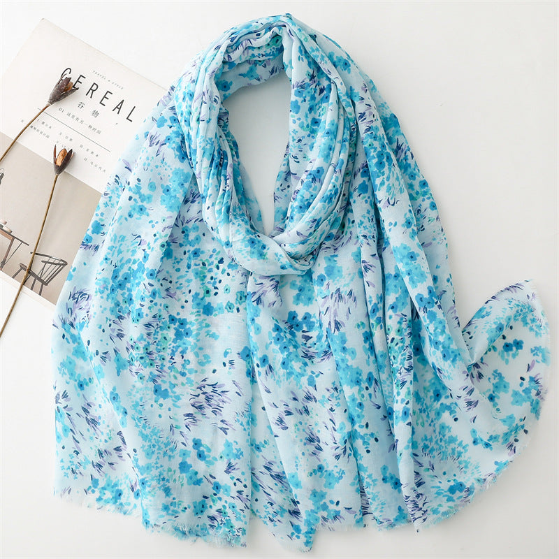 Spring and summer four seasons thin cotton and linen feel scarf sweet small floral burr  scarf warm shawl women