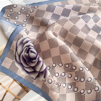 65cm Mulberry Silk Scarf – Digital 5 Grid Pattern Square Silk Shawl for Women, Elegant &amp; Versatile Accessory