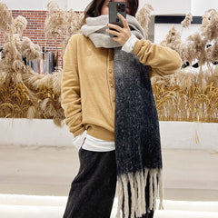 New Autumn and Winter Korean Style Thickened Students Warm-Keeping Plaid British Gradient Contrast Artificial Cashmere Scarf