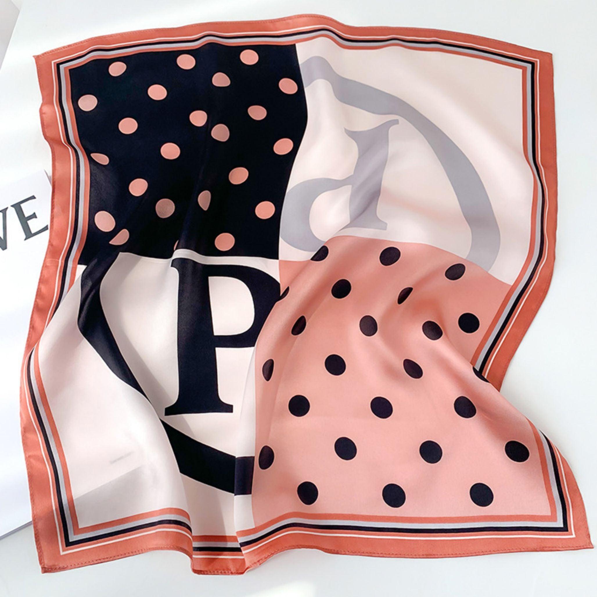 100% 桑シルクスカーフ/シルクヘッドスカーフ/シルクヘアスカーフ/シルクネックスカーフ/母の日ギフト/バッグアクセサリー/彼女へのギフト/プリント水玉