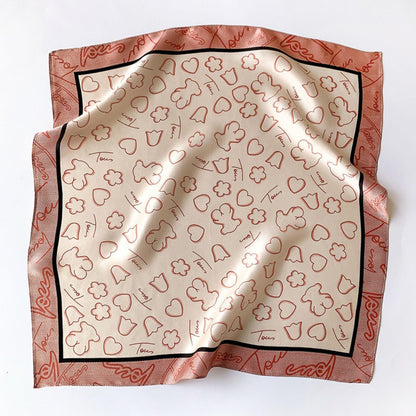 Love Cookie Bear 100 % Maulbeerseidenschal/Seidenkopfschal/Seidenhaarschal/Seidenhalsschal/Muttertagsgeschenke/Taschenaccessoire/Geschenk für Sie