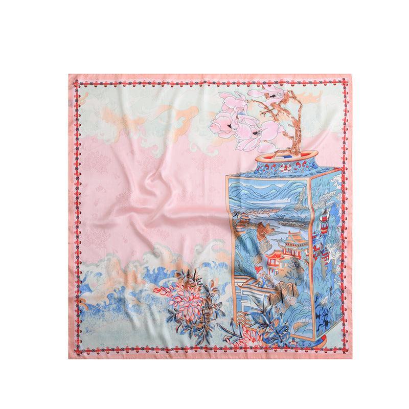 Pink Flora Chic Large Satin Scarf | 90x90cm Bandana | Twill Satin Shawl | Perfect Gift for Her, Mother&