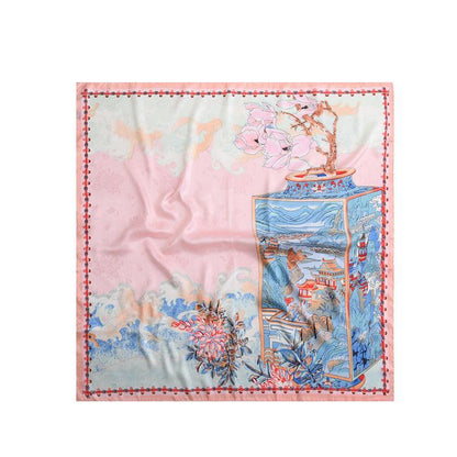 Pink Flora Chic Large Satin Scarf | 90x90cm Bandana | Twill Satin Shawl | Perfect Gift for Her, Mother&