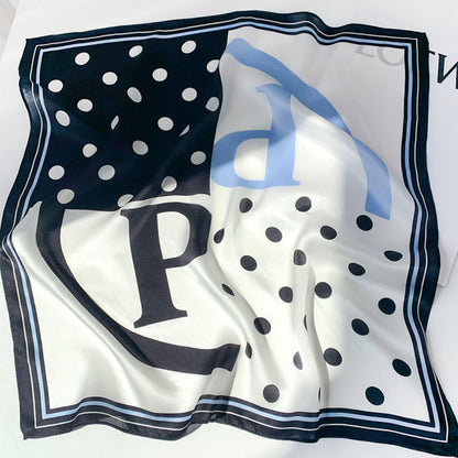 100% 桑シルクスカーフ/シルクヘッドスカーフ/シルクヘアスカーフ/シルクネックスカーフ/母の日ギフト/バッグアクセサリー/彼女へのギフト/プリント水玉