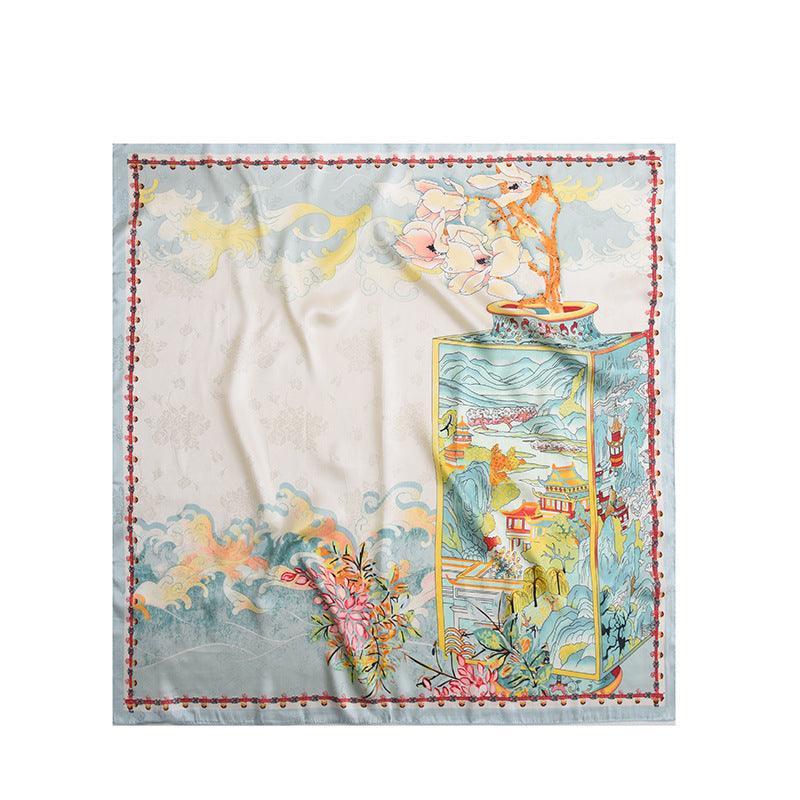 Pink Flora Chic Large Satin Scarf | 90x90cm Bandana | Twill Satin Shawl | Perfect Gift for Her, Mother&