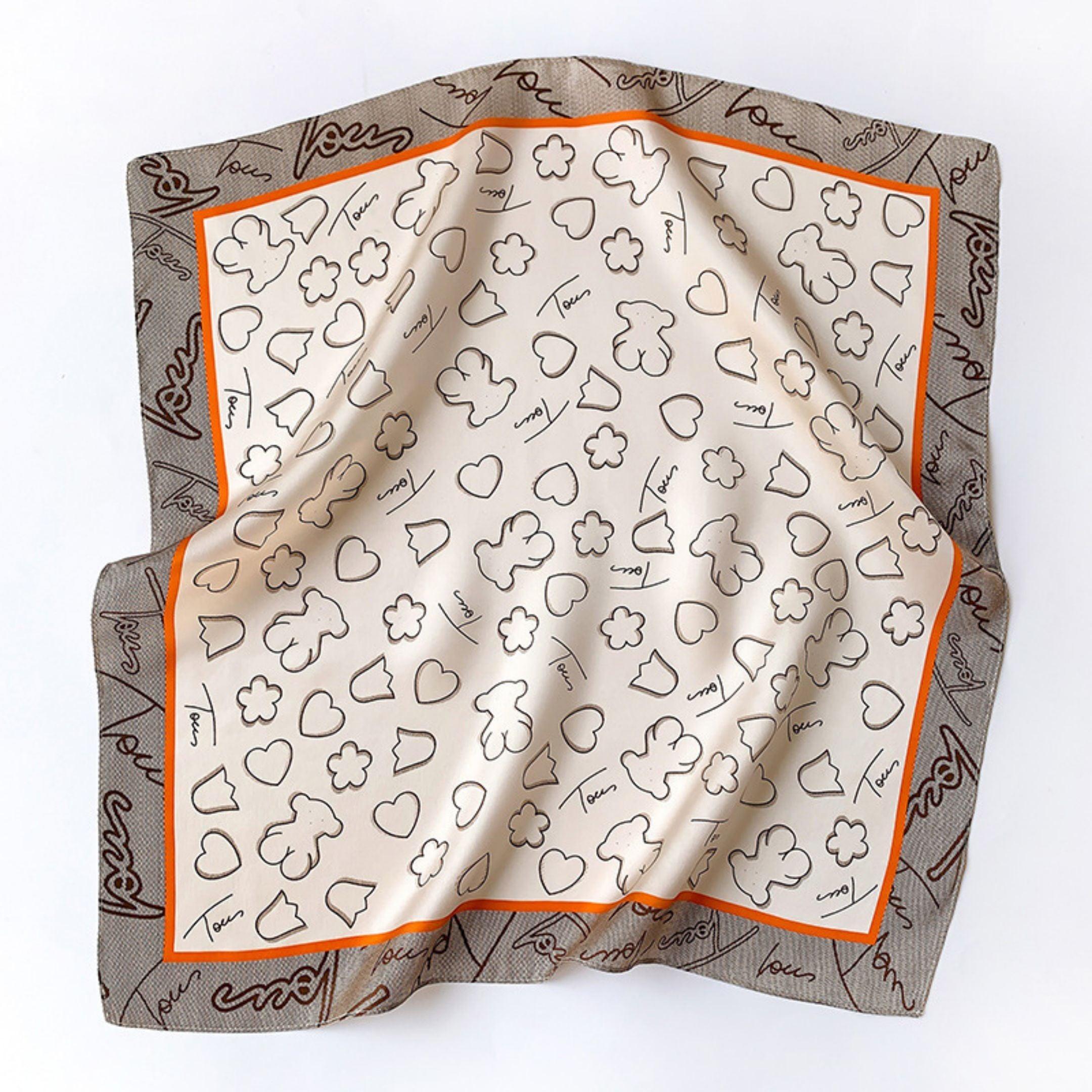 Love Cookie Bear 100 % Maulbeerseidenschal/Seidenkopfschal/Seidenhaarschal/Seidenhalsschal/Muttertagsgeschenke/Taschenaccessoire/Geschenk für Sie