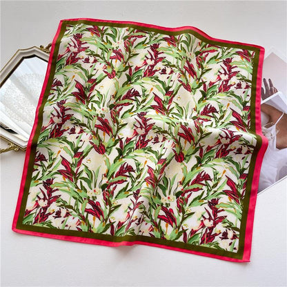 Quadratischer Schal mit botanischem Blumenmuster/Quadratischer Schal mit Fischgrätenmuster/Halstuch für Damen/Schal mit Handgefühl aus Baumwollleinen/Geschenk für Sie