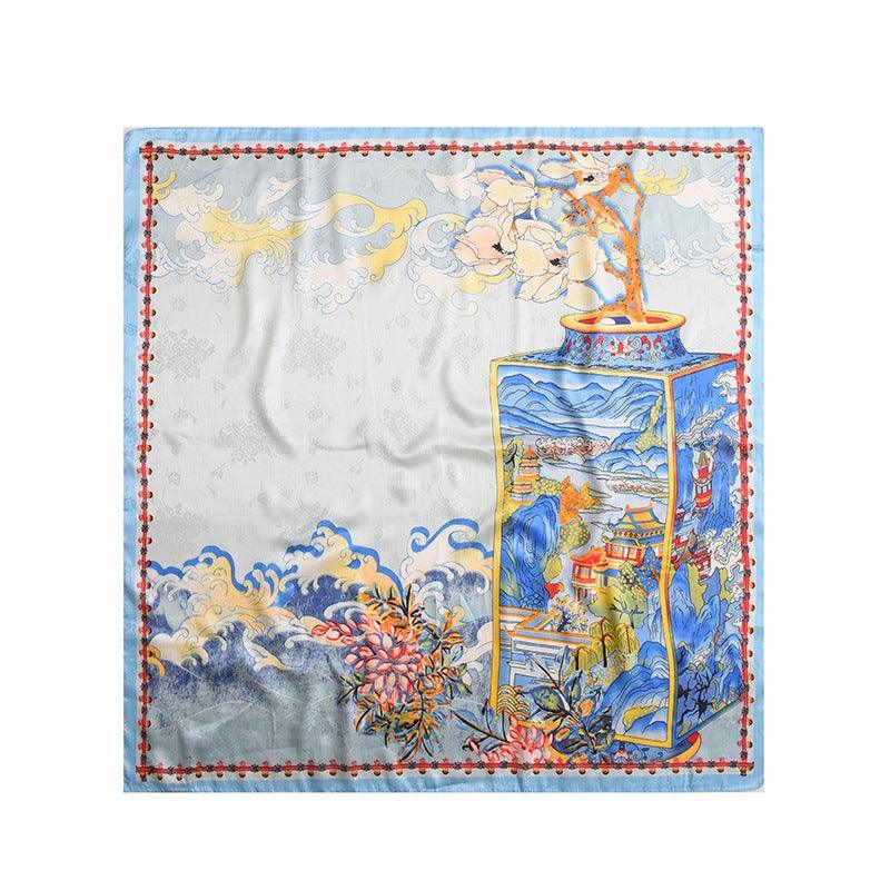 Pink Flora Chic Large Satin Scarf | 90x90cm Bandana | Twill Satin Shawl | Perfect Gift for Her, Mother&