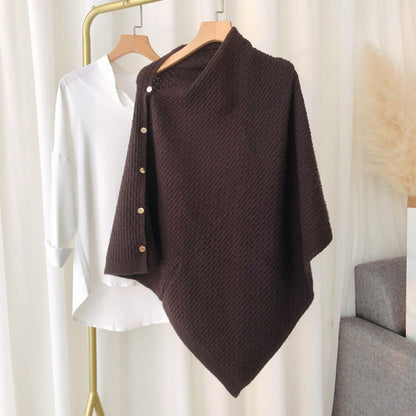 Knitted Plaid Shawl Cape with Buckle - Versatile and Warm Scarf Wrap for Women