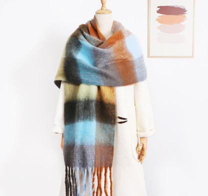 Luxurious Plaid Pattern Cashmere-Like Scarf: Vegan-Friendly Winter Accessory