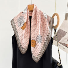 Pink Camellia 100% Mulberry Silk Scarf | 26'' Square Floral Silk Wrap
