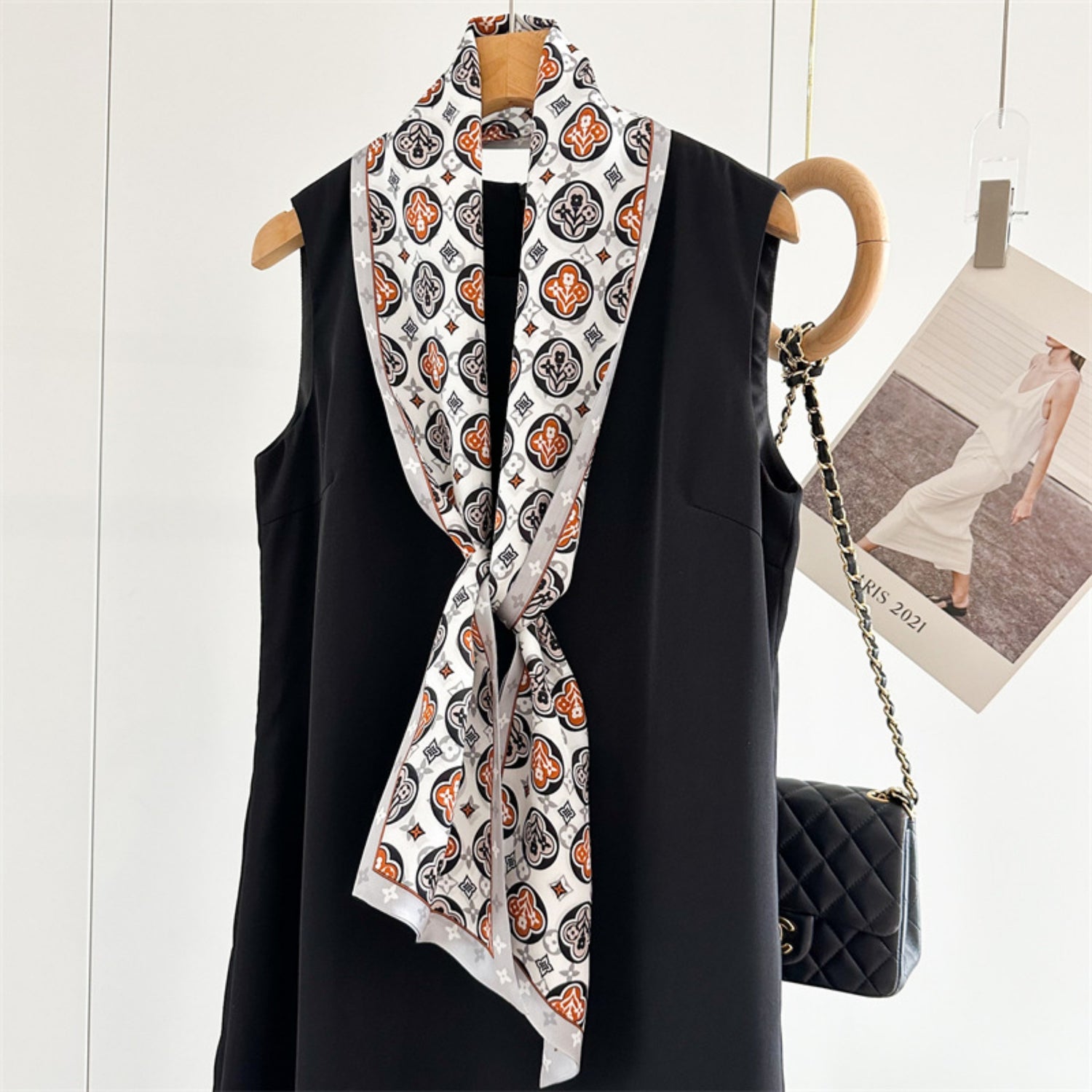 Blue Four-Leaf Clover Mulberry Silk Scarf | Lucky Charm Double-Sided Long Ribbon