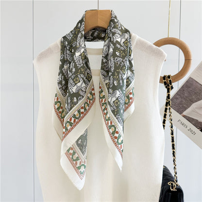 Green Equestrian Horse Print Silk Scarf | 100% Mulberry Silk 26&