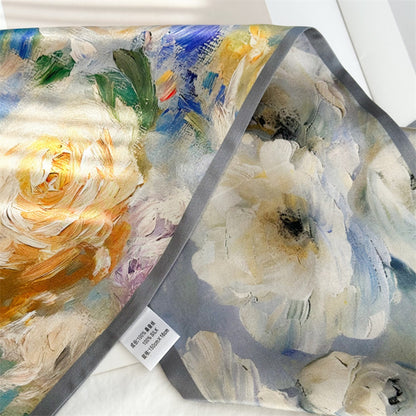 Luxury Oil Painting Rose Silk Scarf | Artistic Vintage Mulberry Silk Ribbon