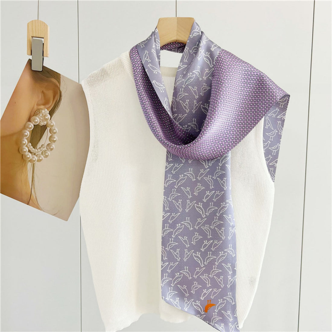 Double-Sided Mulberry Silk Ribbon Scarf - Purple Simple Elegance for Spring & Summer