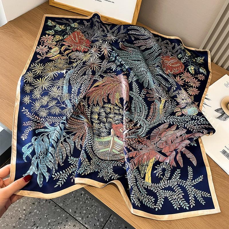 Tropical Plant Patterns mulberry silk scarf/65CM 100% mulberry silk scarf/Silk shawl/Gift for her