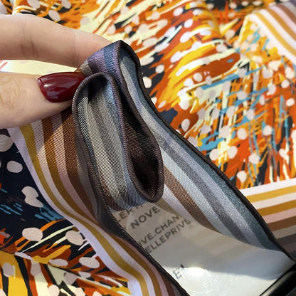 Oil Texture Spot Pattern Luxurious 65cm Mulberry Silk Square Scarf/Hand-Rolled Hem/Small Neck Scarf/Gift For Her