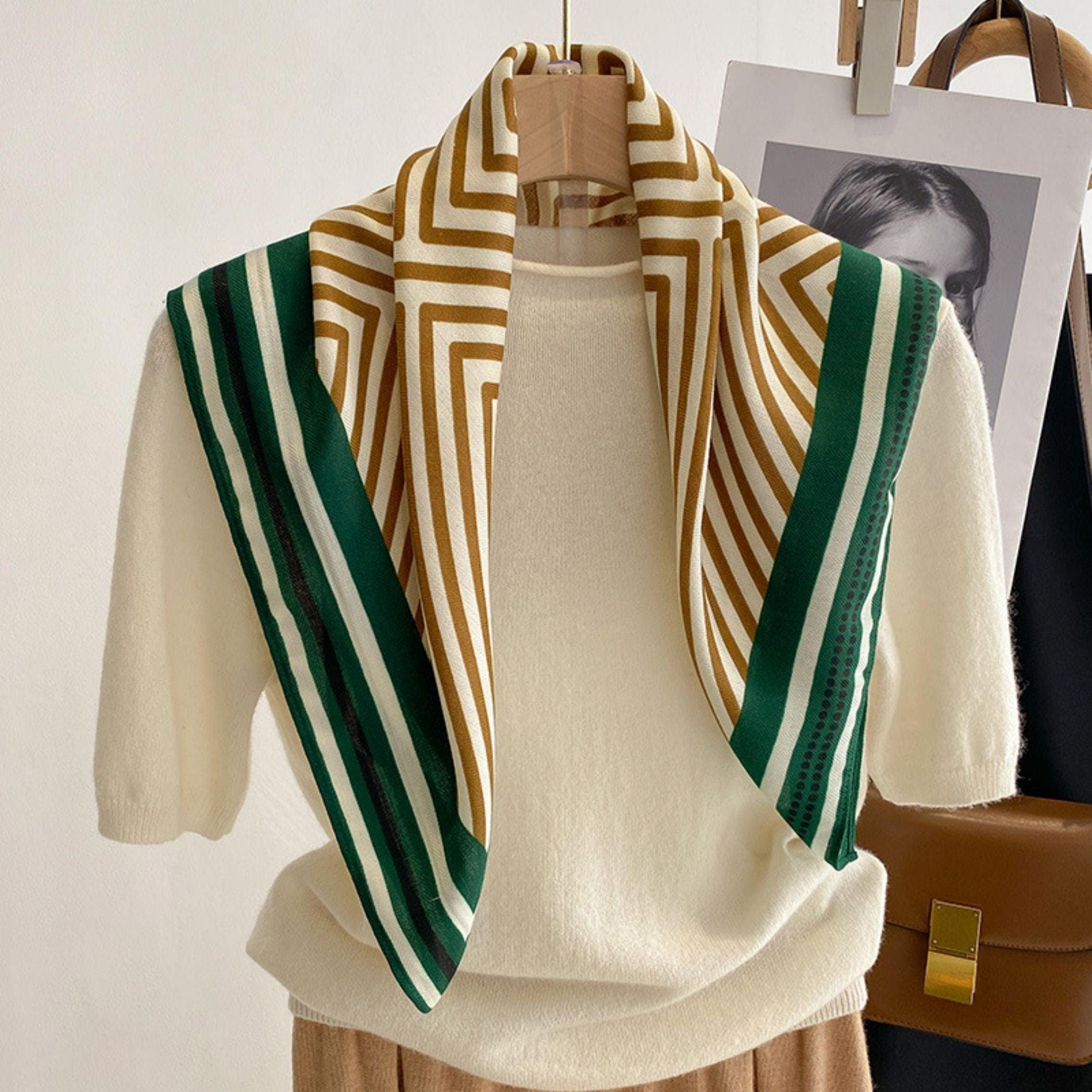 Vintage Fret Pattern Square Scarf/Retro Pattern Cotton and Linen Texture Shawl/Head Scarf for Women/Perfect Gift for Her