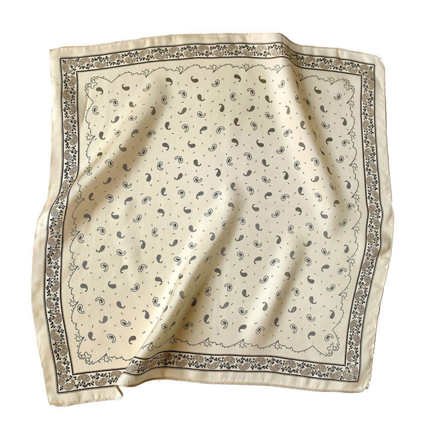 Hellgelber Paisley-Seidenschal/100 % Maulbeerseidenschal/Seidenkopfschal/Seidenhaarschal/Seidenhalstuch/Seidenbandana/Taschenaccessoire/Geschenk für Sie