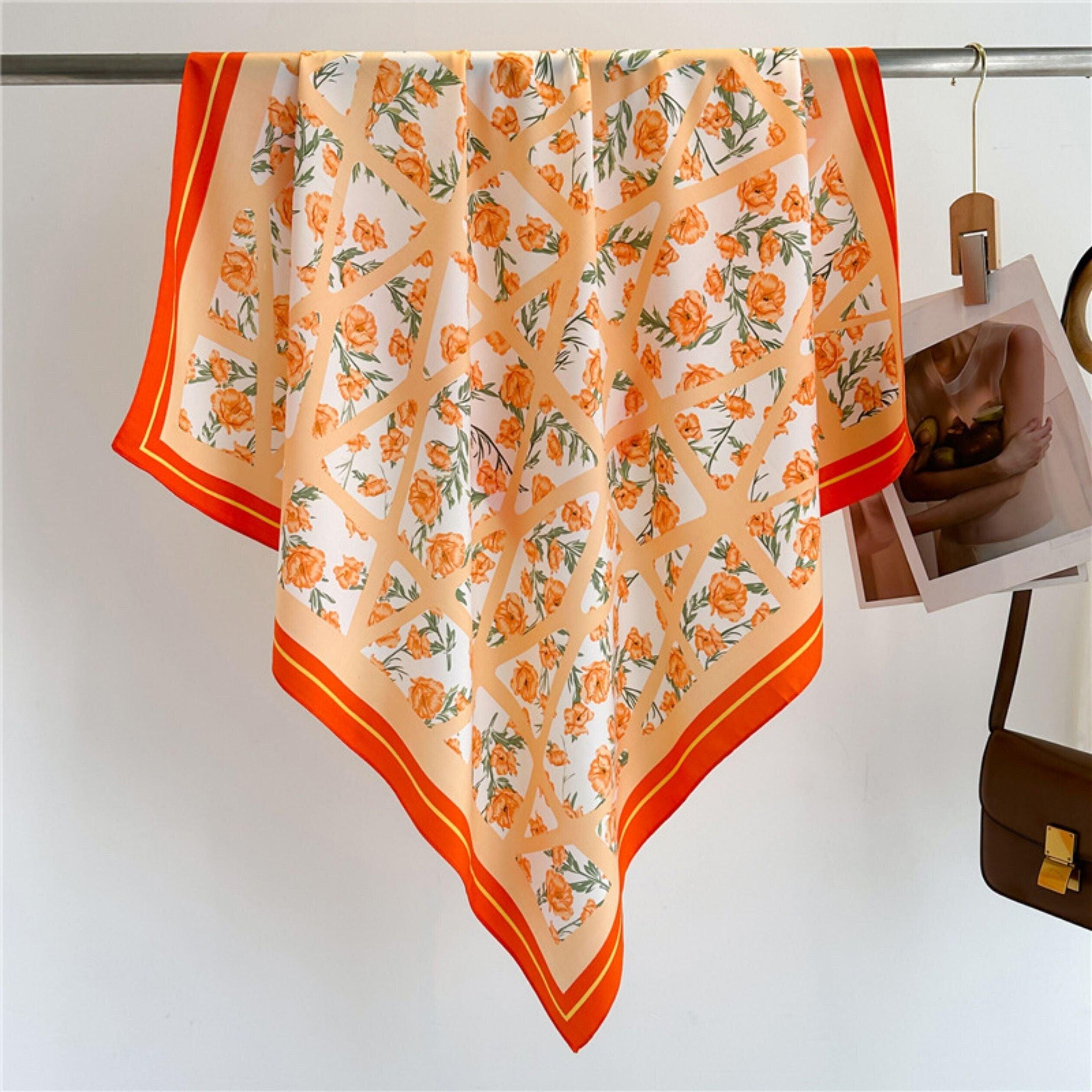 Pale Blue Flora Chic Large Satin Scarf | 90x90cm Bandana | Twill Satin Shawl | Perfect Gift for Her, Mother&