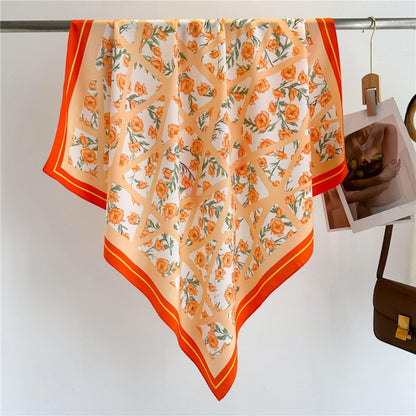 Pale Blue Flora Chic Large Satin Scarf | 90x90cm Bandana | Twill Satin Shawl | Perfect Gift for Her, Mother&