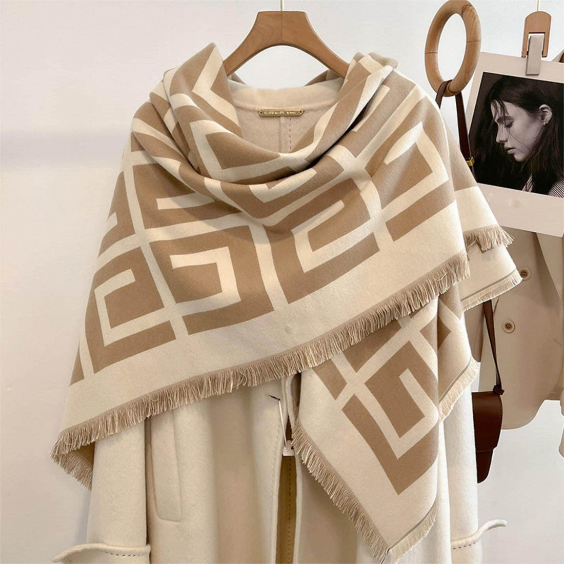 Vintage Fret Pattern Cashmere Texture Scarf/130*130cm Scarf/Pashmina Texture Shawl/Bohemian Shawl/Gift for Her