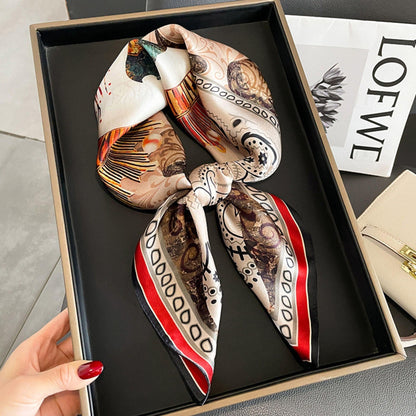 Böhmischer Hirsch mit Paisley-Randdruck, Maulbeerseidenschal/70 cm Schal aus 100 % Maulbeerseide/Seidenschal/Geschenk für Sie