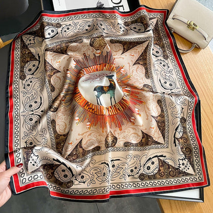 Böhmischer Hirsch mit Paisley-Randdruck, Maulbeerseidenschal/70 cm Schal aus 100 % Maulbeerseide/Seidenschal/Geschenk für Sie
