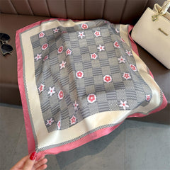Lavendelrand 70cm quadratischer Schal, strukturierter Seidenschal, Sonnenschutz-Seidenschal, Halstuch, Satinschal, Geschenk