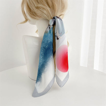Japanese vintage pattern/100% Vegan Silk Scarf/Head scarf/55*55cm/Silk hair scarf/Silk neck scarf/Silk bandana/Bag Accessory/Gift for her