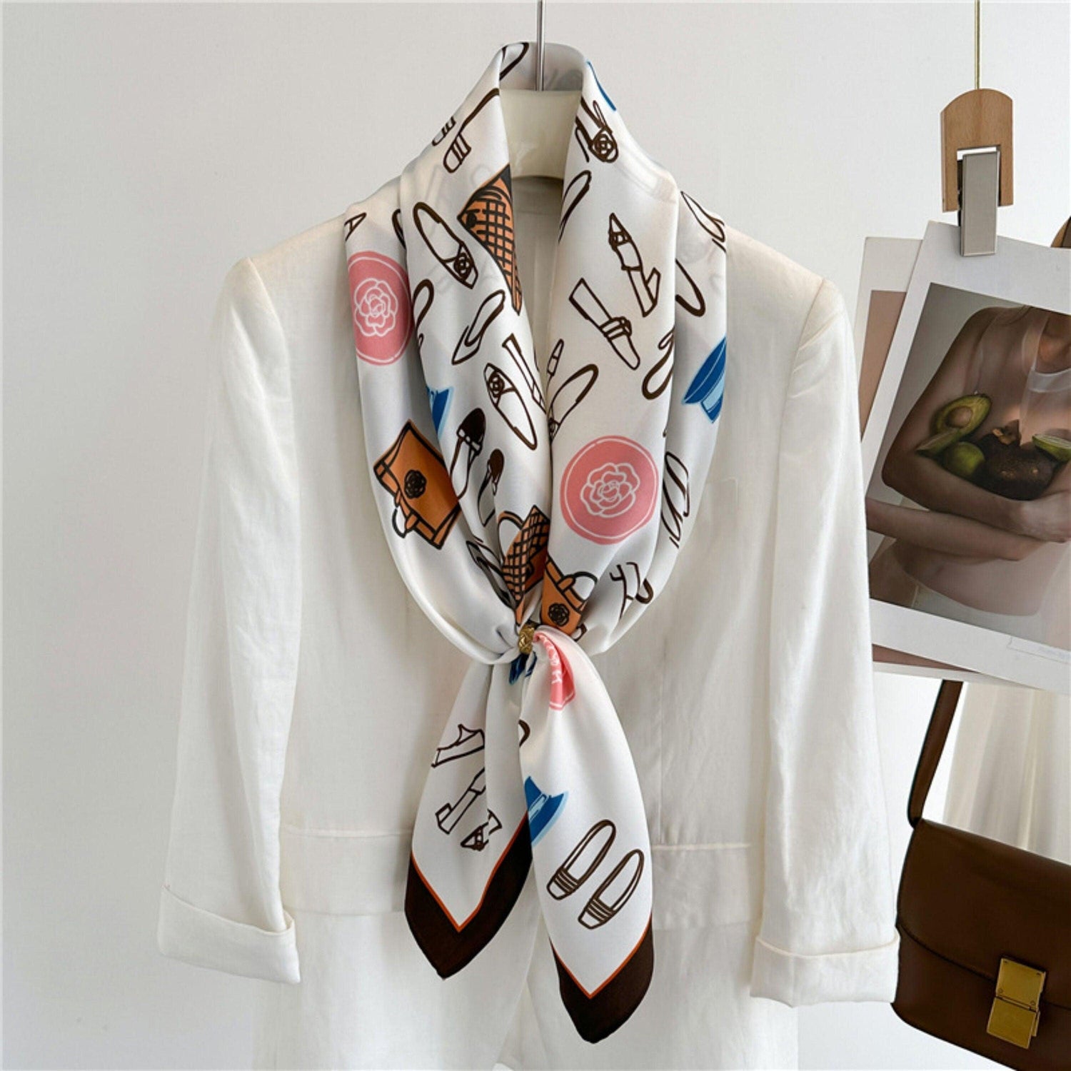 Pink Fresh Pattern Chic Large Satin Scarf | 90x90cm Bandana | Twill Satin Shawl | Perfect Gift for Her, Mother&