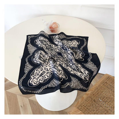 Marineblauer Boho Schal aus 100 % Maulbeerseide/Kopftuch aus Seide/Haarschal aus Seide/Halstuch aus Seide/Bandana aus Seide/Taschenaccessoire/Geschenk für Sie/Marineblau