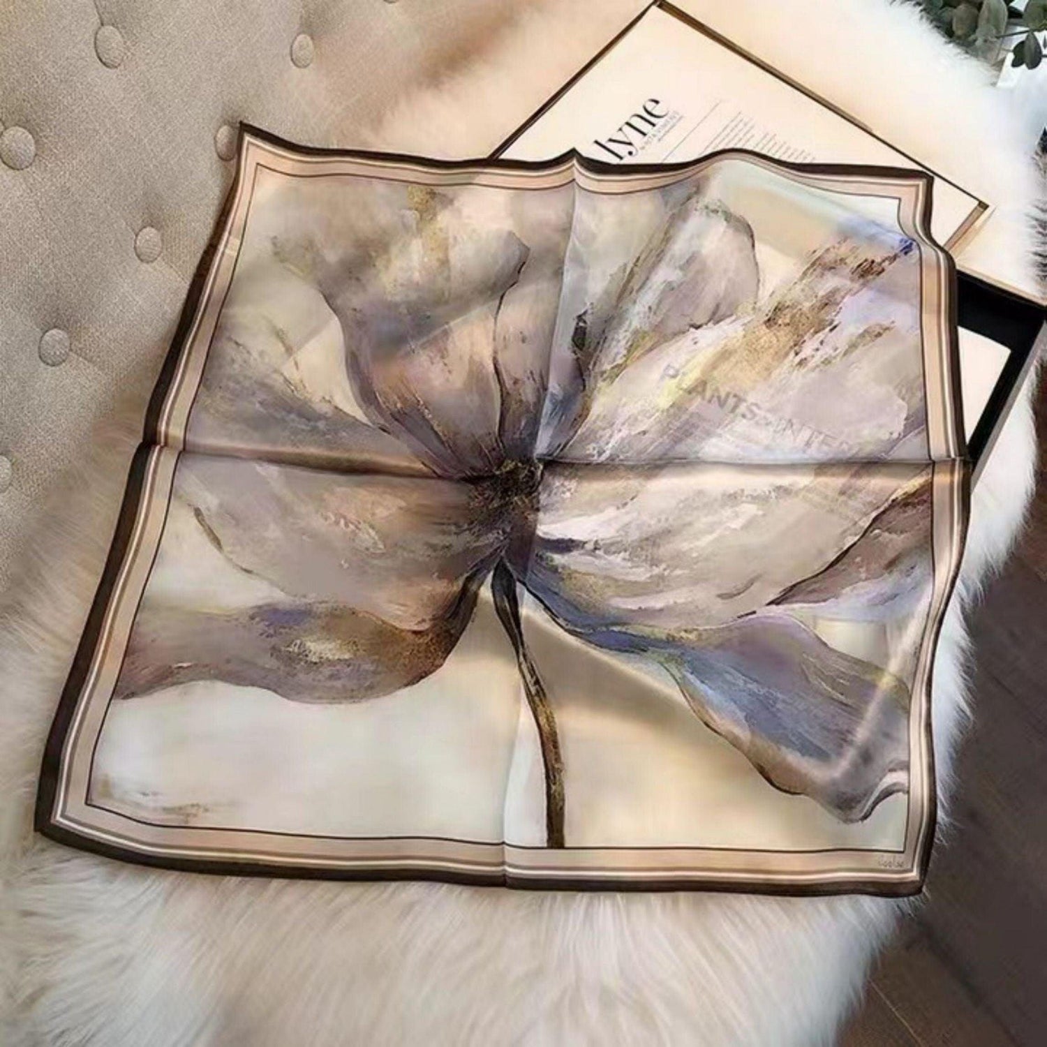 藤色水彩 100% 桑 シルク スカーフ/シルク ヘッド スカーフ/シルク ヘア スカーフ/シルク ネック スカーフ/母の日のギフト/バッグ アクセサリー/彼女へのギフト