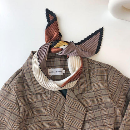 女性用プリーツスカーフ/ダイヤモンド型スカーフ/シルクヘアスカーフ/バンダナヘッドバンド/バッグアクセサリー/シルクヘッドスカーフ/彼女へのギフト/レトロスタイル