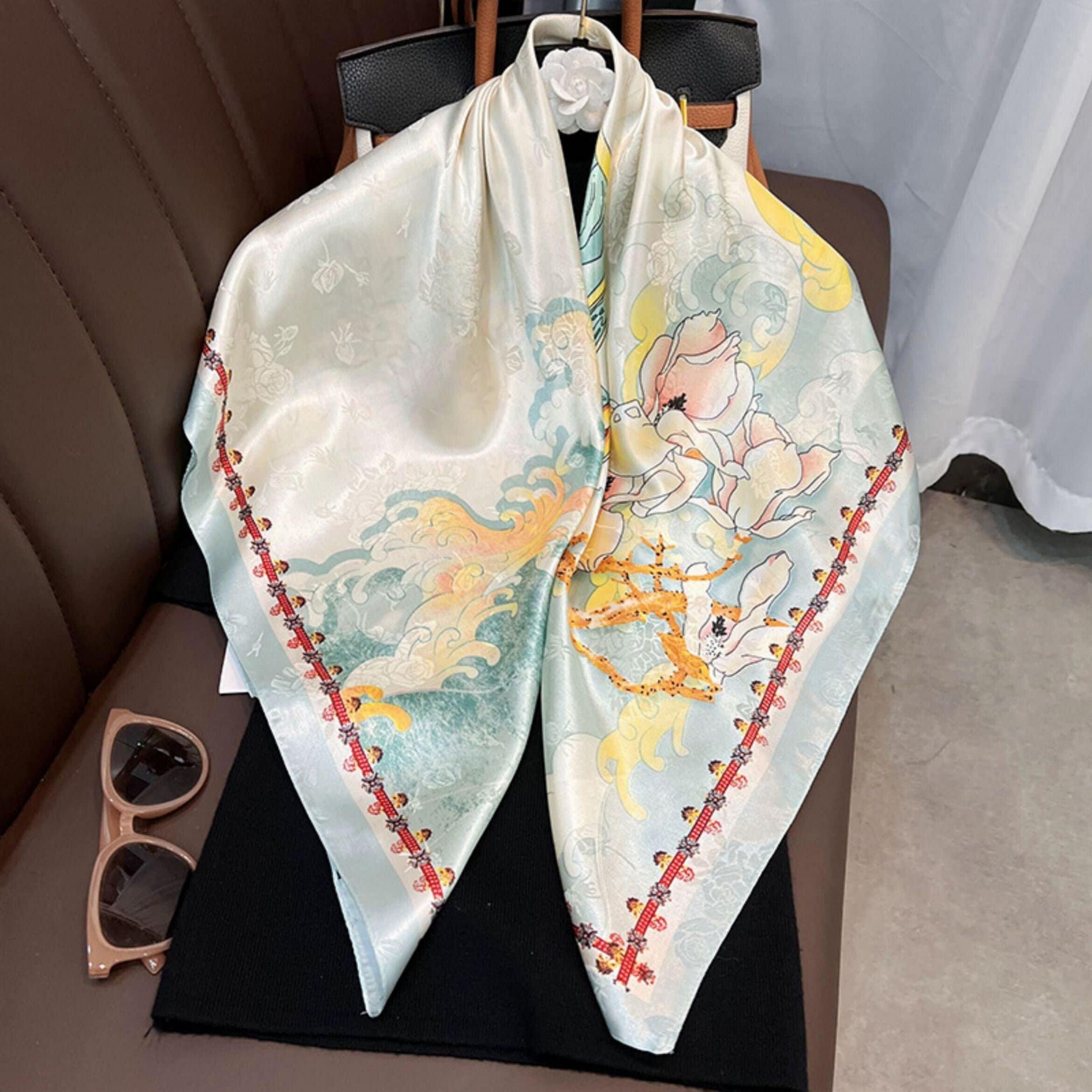 Pink Flora Chic Large Satin Scarf | 90x90cm Bandana | Twill Satin Shawl | Perfect Gift for Her, Mother&