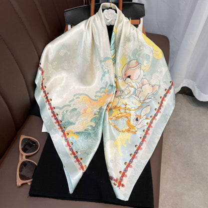 Pink Flora Chic Large Satin Scarf | 90x90cm Bandana | Twill Satin Shawl | Perfect Gift for Her, Mother&