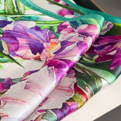 Ölgemälde Blumenmuster 100 % Maulbeerseidenschal/Seidenkopfschal/Seidenhaarschal/Muttertagsgeschenke/Taschenaccessoire/Geschenk für Sie