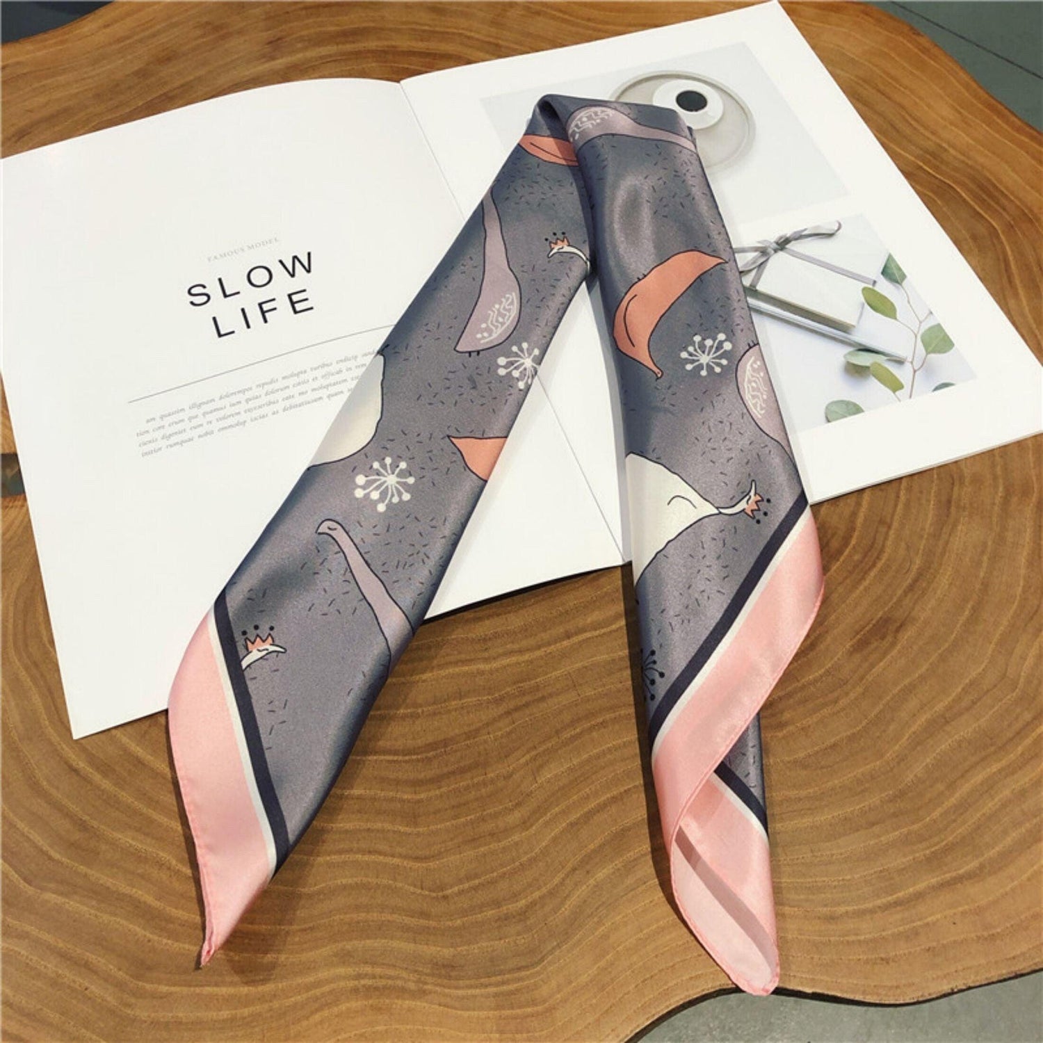 Goose print scarf/100% Vegan Silk Scarf/Silk head scarf/55*55cm/Silk hair scarf/Silk neck scarf/Silk bandana/Bag Accessory/Gift for her