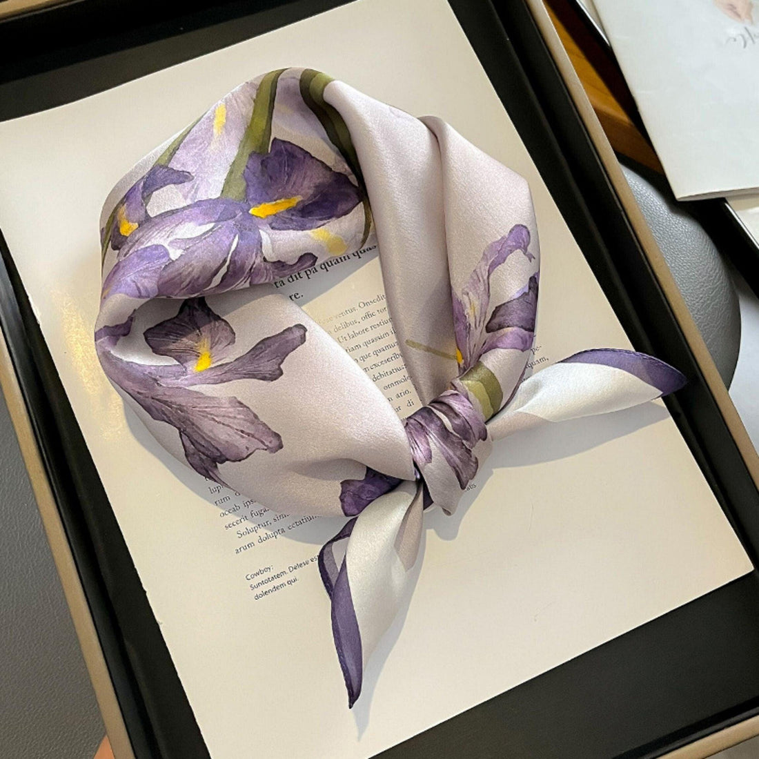 Purple Iris 100% mulberry Silk Scarf/Silk head scarf/Silk hair scarf/Silk neck scarf/Mother&