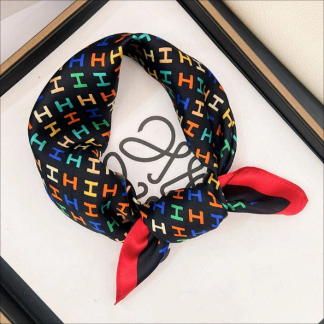 Monogram Print 100% Mulberry Silk Scarf/Silk head scarf/Silk hair scarf/Silk neck scarf/Mother&