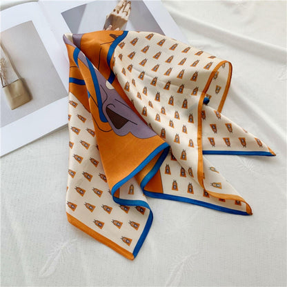 Orange horse print 100% mulberry Silk Scarf/Silk head scarf/Silk hair scarf/Silk neck scarf/Mother&