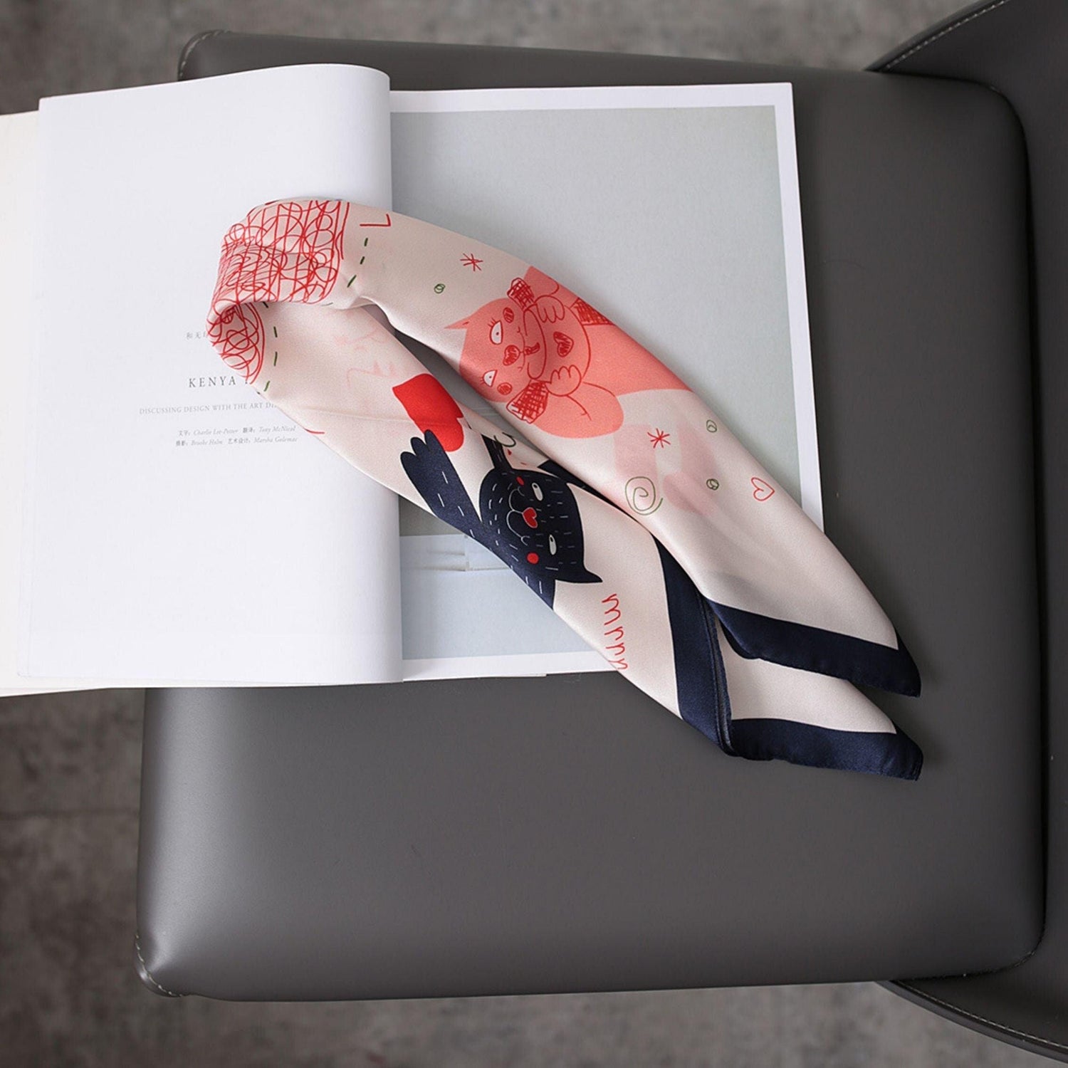 Pink Cat Pattern 100% mulberry Silk Scarf/Silk head scarf/Silk hair scarf/Silk neck scarf/Mother&