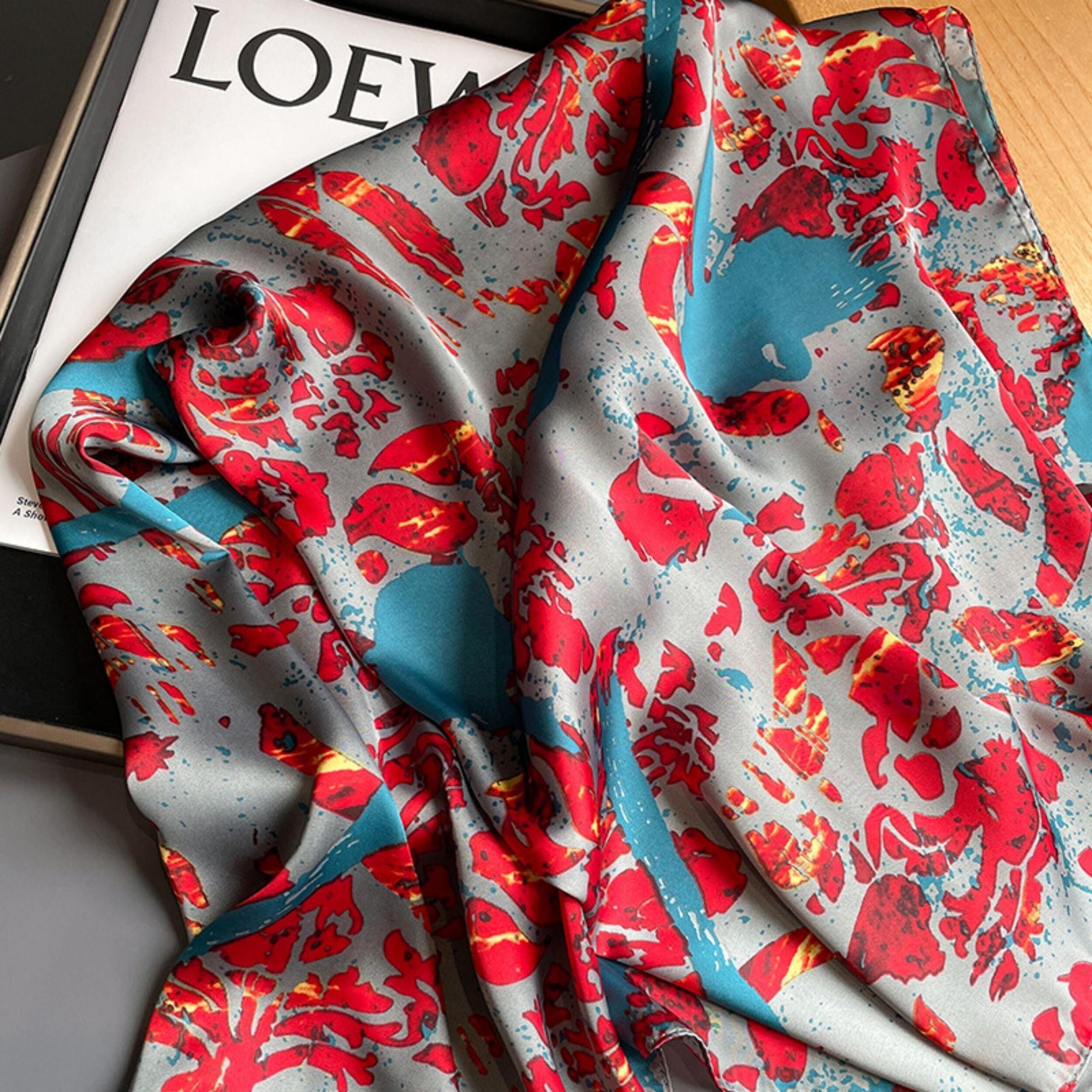 Japanese classic large square scarf/Silk twill satin/90*90cm/Silk shawl/Silk bandana/Large satin scarf/Gift for her/Mother&