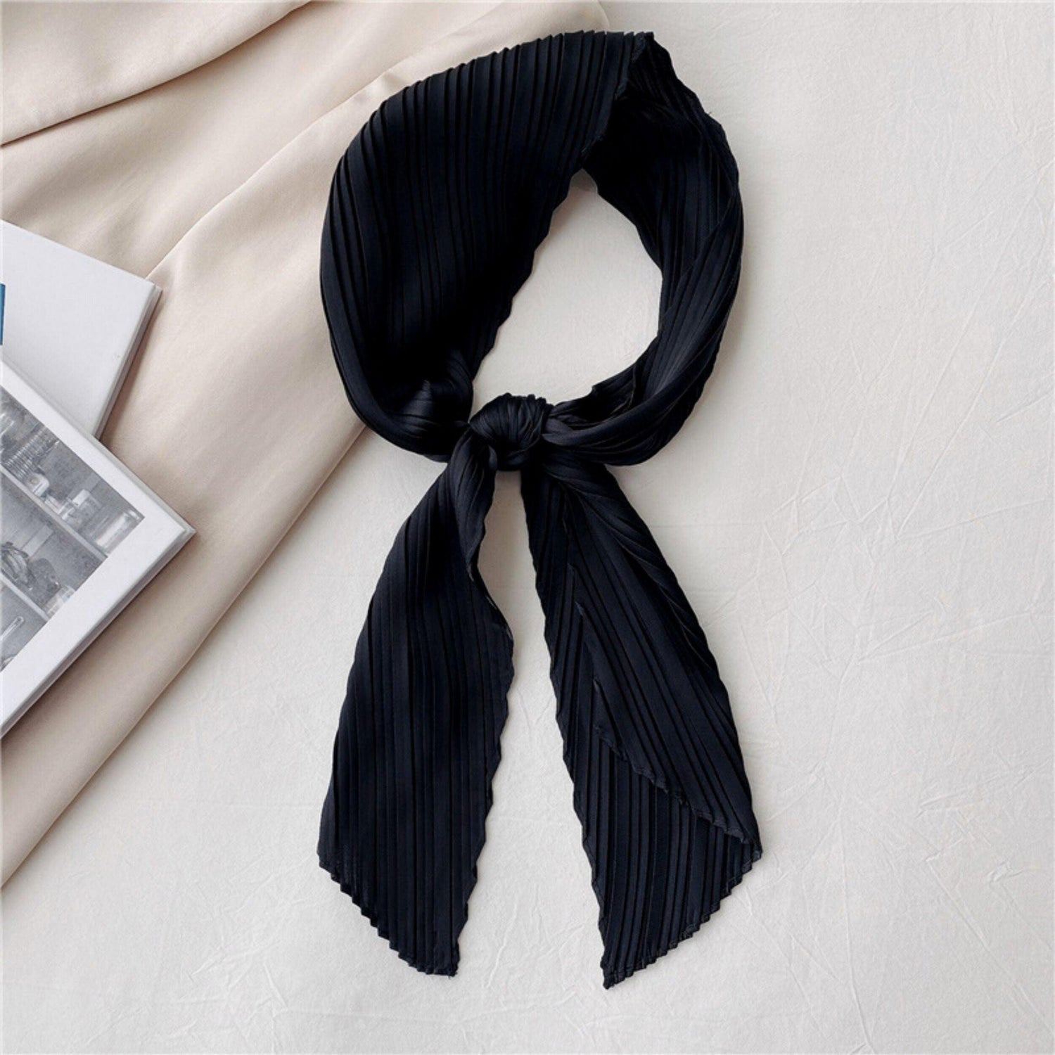 Pure Colour Pleated Scarf/Vintage Diamond-shaped Scarf/Silk Hair Scarf/Bandana Headband/Bag Accessory/Silk head scarf/Gifts for her