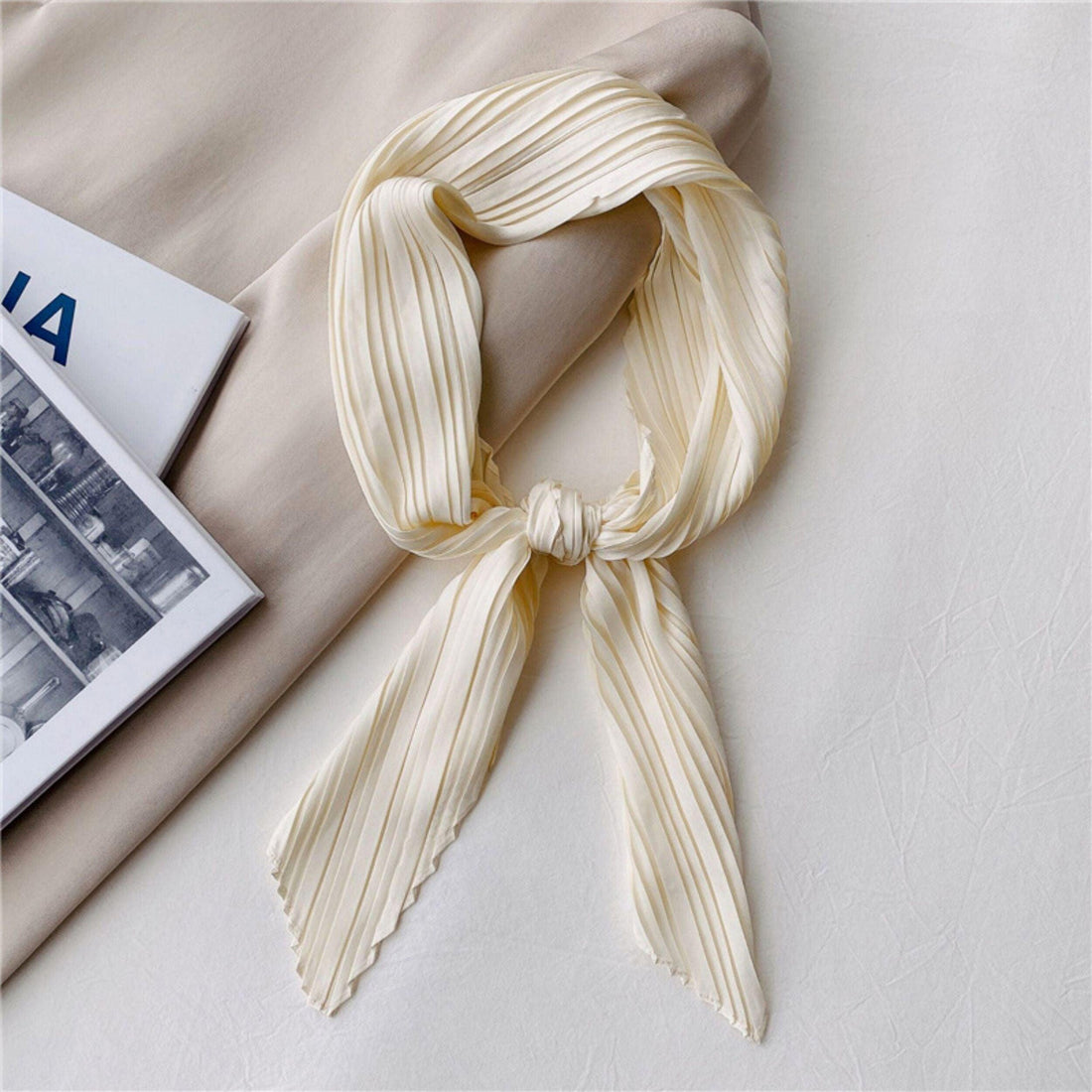 Pleated Scarfs for Women/Diamond-shaped scarf/Silk Hair Scarf/Bandana Headband/Bag Accessory/Silk head scarf/Gifts for her/Vintage Pleats