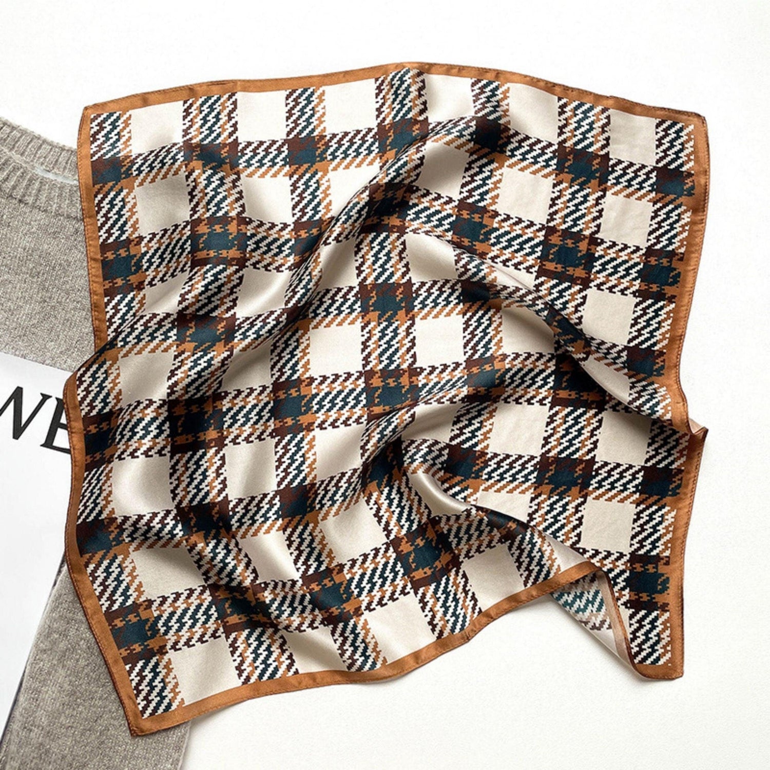 Scottish Plaid Silk Scarf/100% mulberry Silk Scarf/Silk head scarf/Silk hair scarf/Silk neck scarf/Silk bandana/Bag Accessory/Gift for her