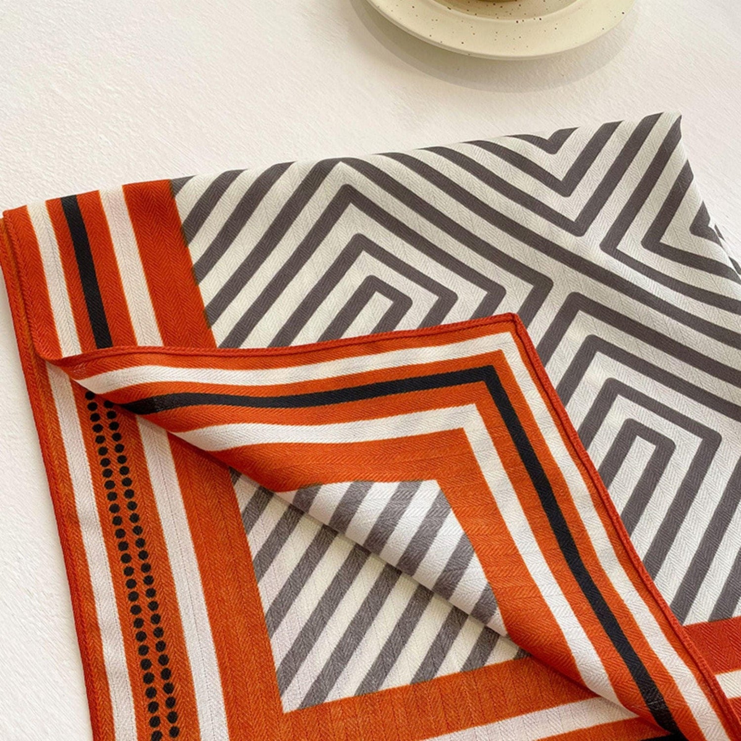 Vintage Fret Pattern Square Scarf/Retro Pattern Cotton and Linen Texture Shawl/Head Scarf for Women/Perfect Gift for Her