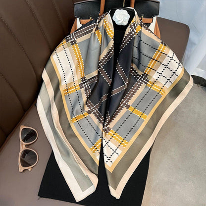 Großer karierter Seidenschal/Seidentwill-Satin/9090 cm/Seidenschal/Seidenbandana/Großer Satinschal/Geschenk für Sie/Chevron-Muster/Muttertagsgeschenke