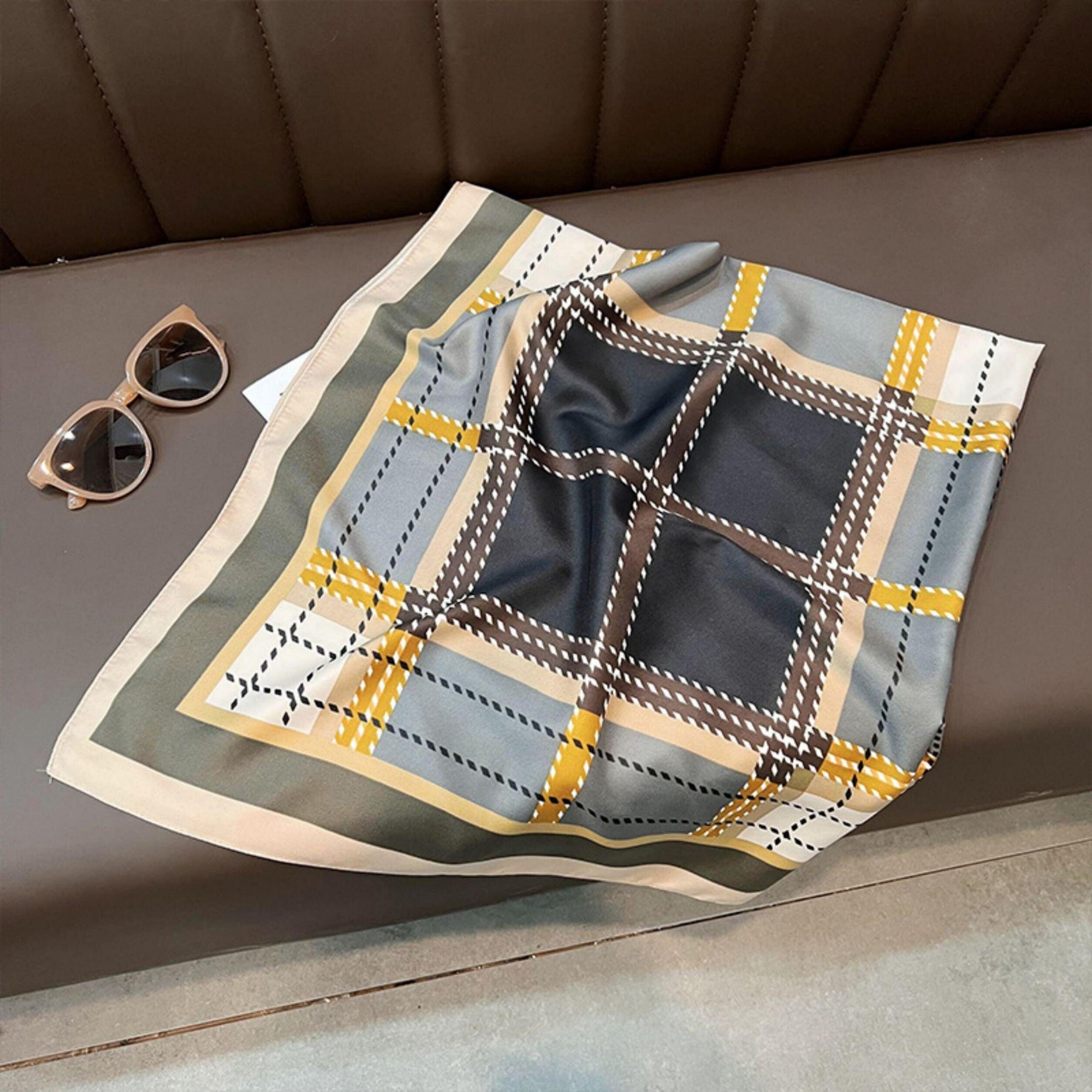 Großer karierter Seidenschal/Seidentwill-Satin/9090 cm/Seidenschal/Seidenbandana/Großer Satinschal/Geschenk für Sie/Chevron-Muster/Muttertagsgeschenke