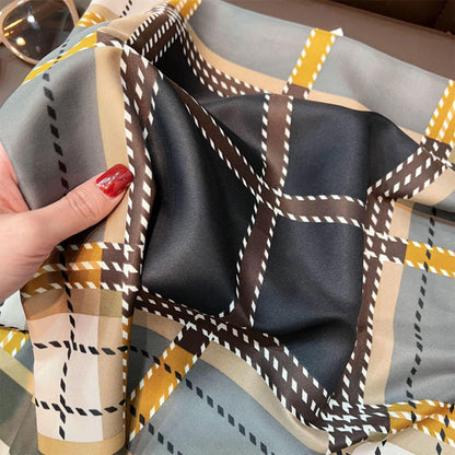 Großer karierter Seidenschal/Seidentwill-Satin/9090 cm/Seidenschal/Seidenbandana/Großer Satinschal/Geschenk für Sie/Chevron-Muster/Muttertagsgeschenke